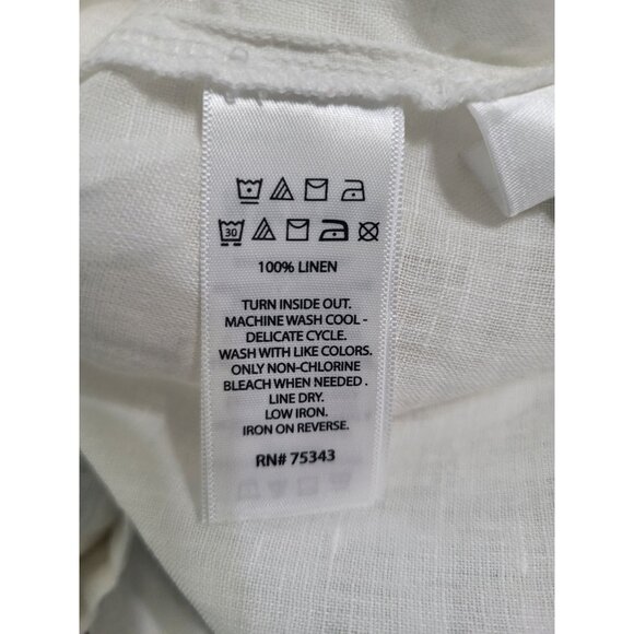 TAHARI Women's SZ LG White 100% Linen Tunic Top Blouse Beach Collared 3/4 Sleeve - Picture 7 of 7